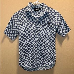 Vans Boys Blue and White Button Down Shirt Lightweight Skateboard Casual SZ M